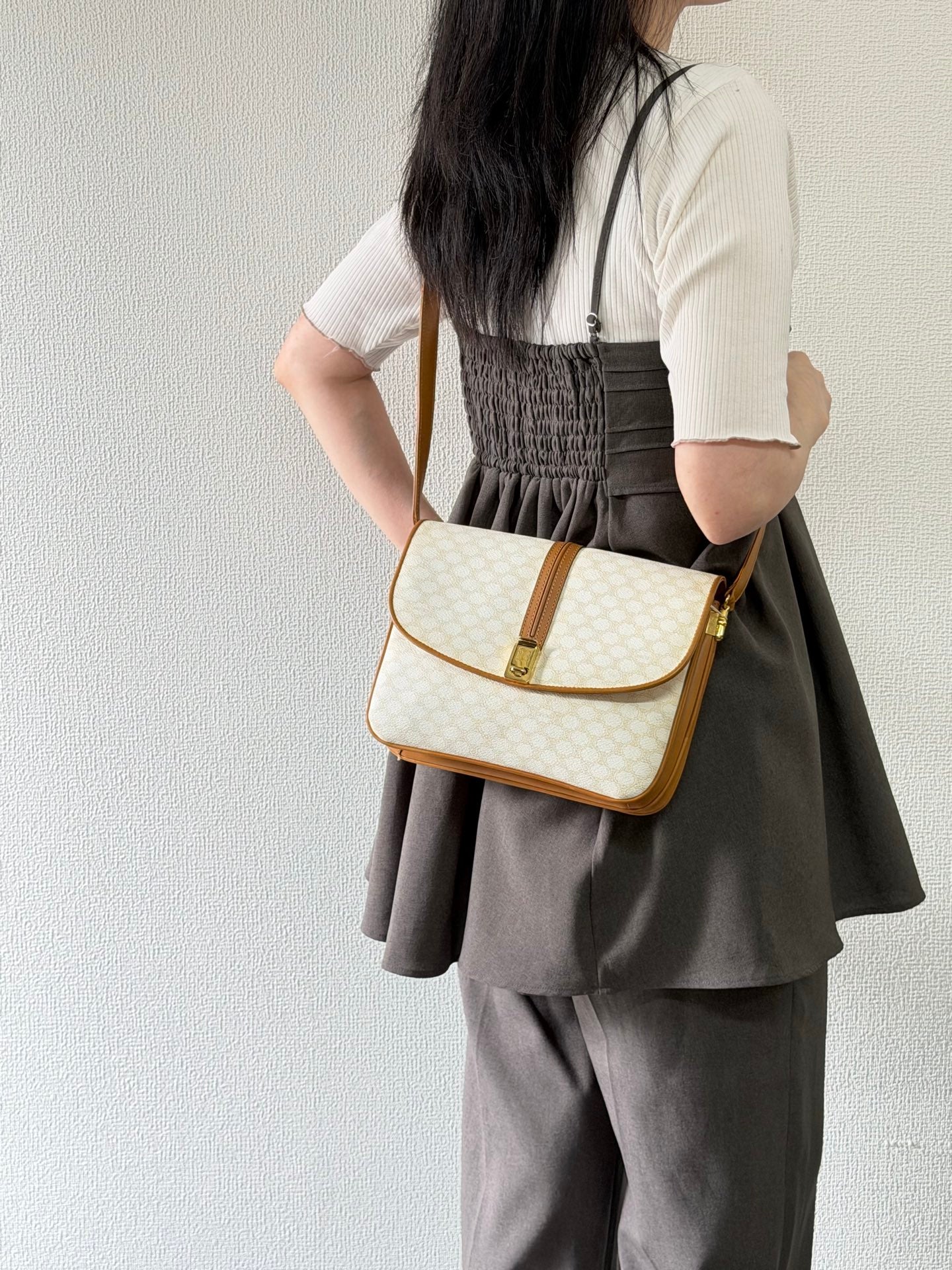 Celine White Macadam Flap Shoulder Bag