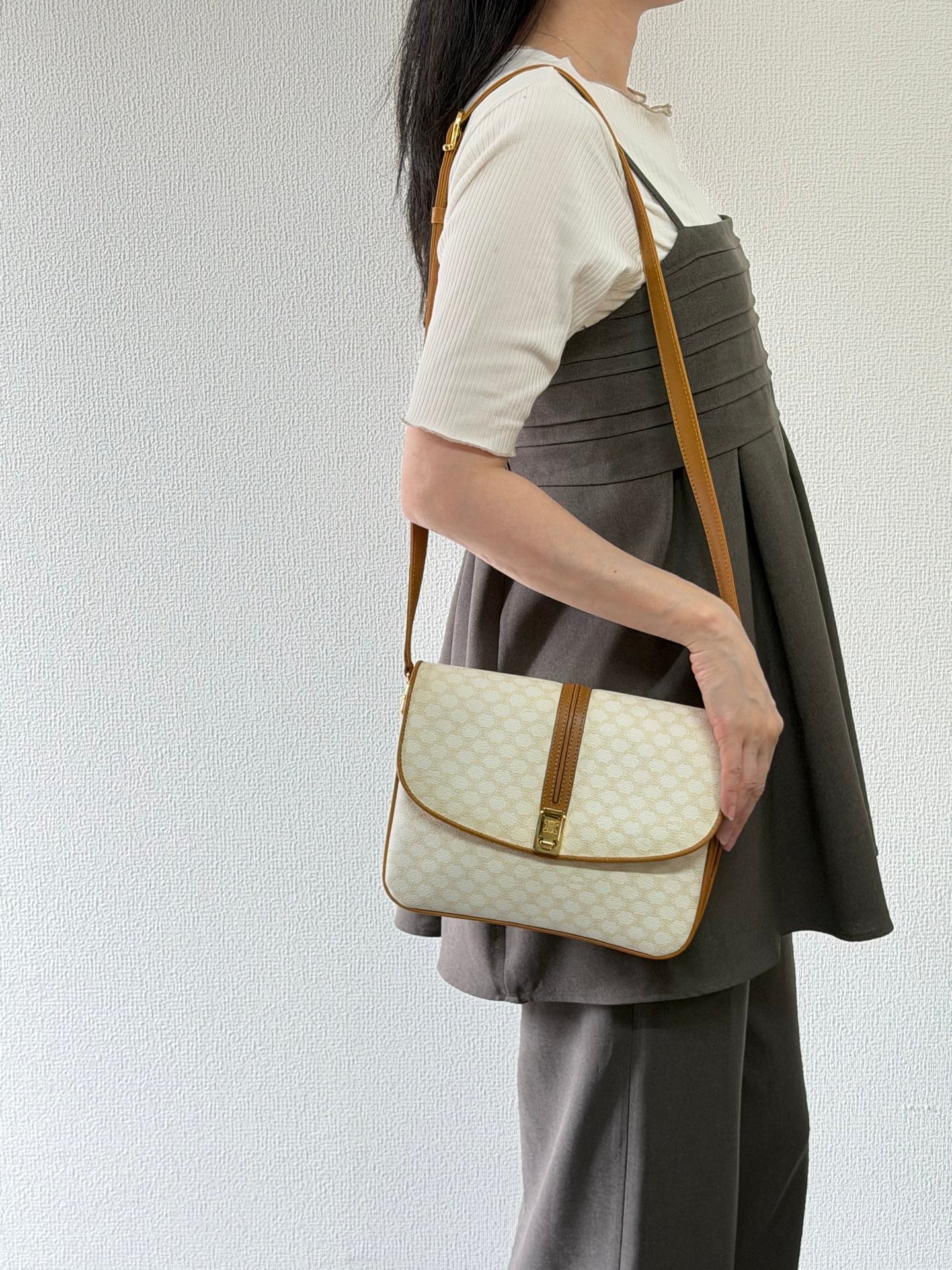 Celine White Macadam Flap Shoulder Bag