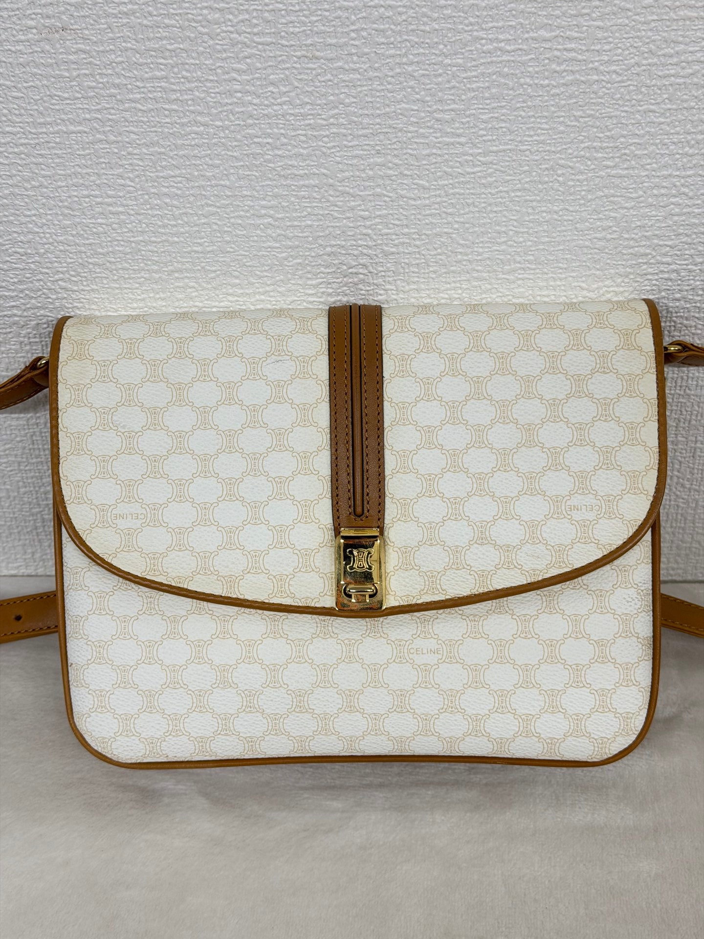 Celine White Macadam Flap Shoulder Bag