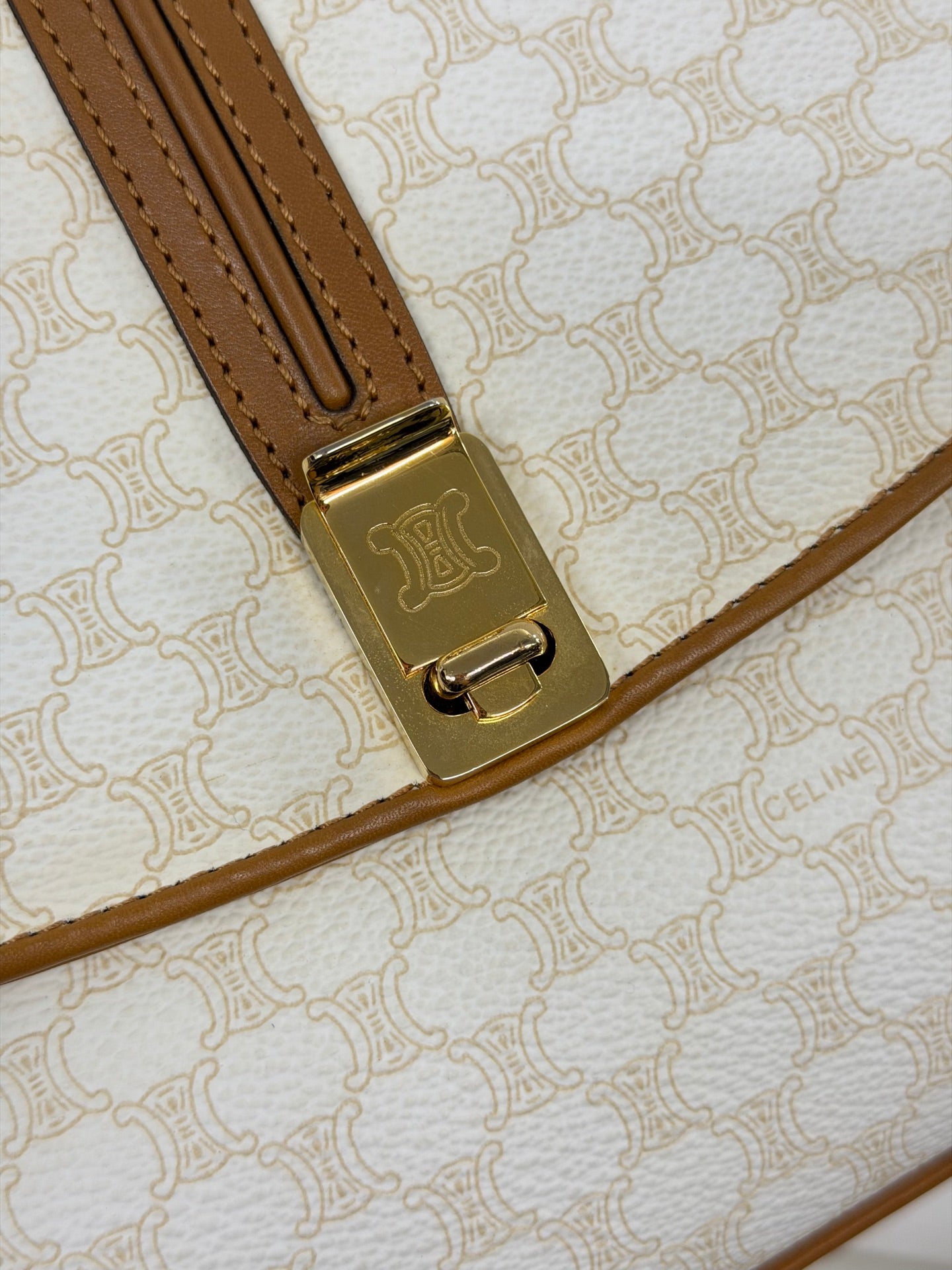 Celine White Macadam Flap Shoulder Bag