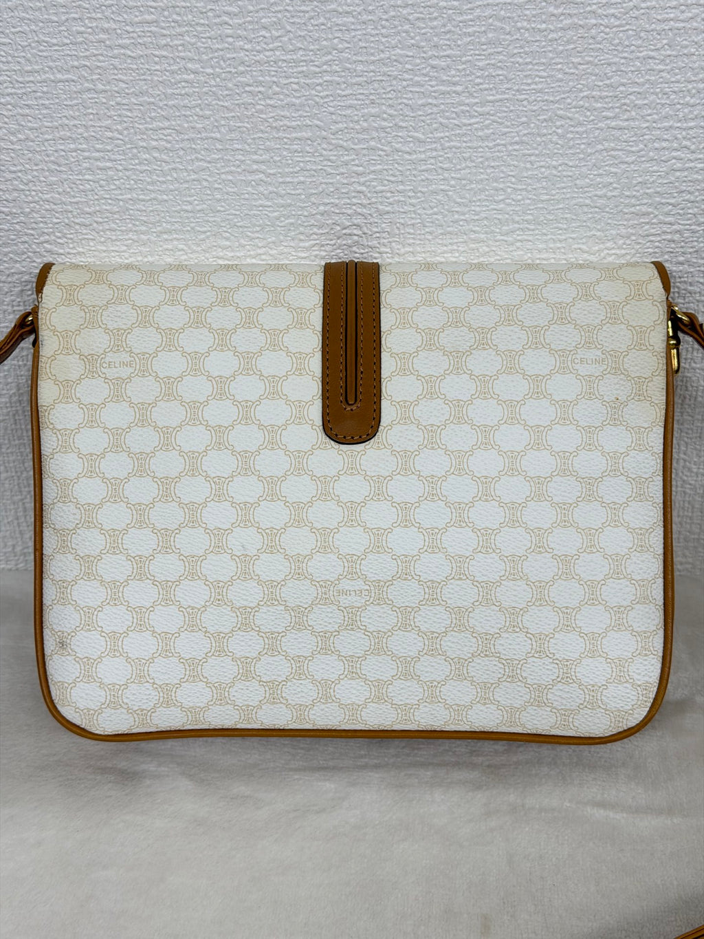 Celine White Macadam Flap Shoulder Bag