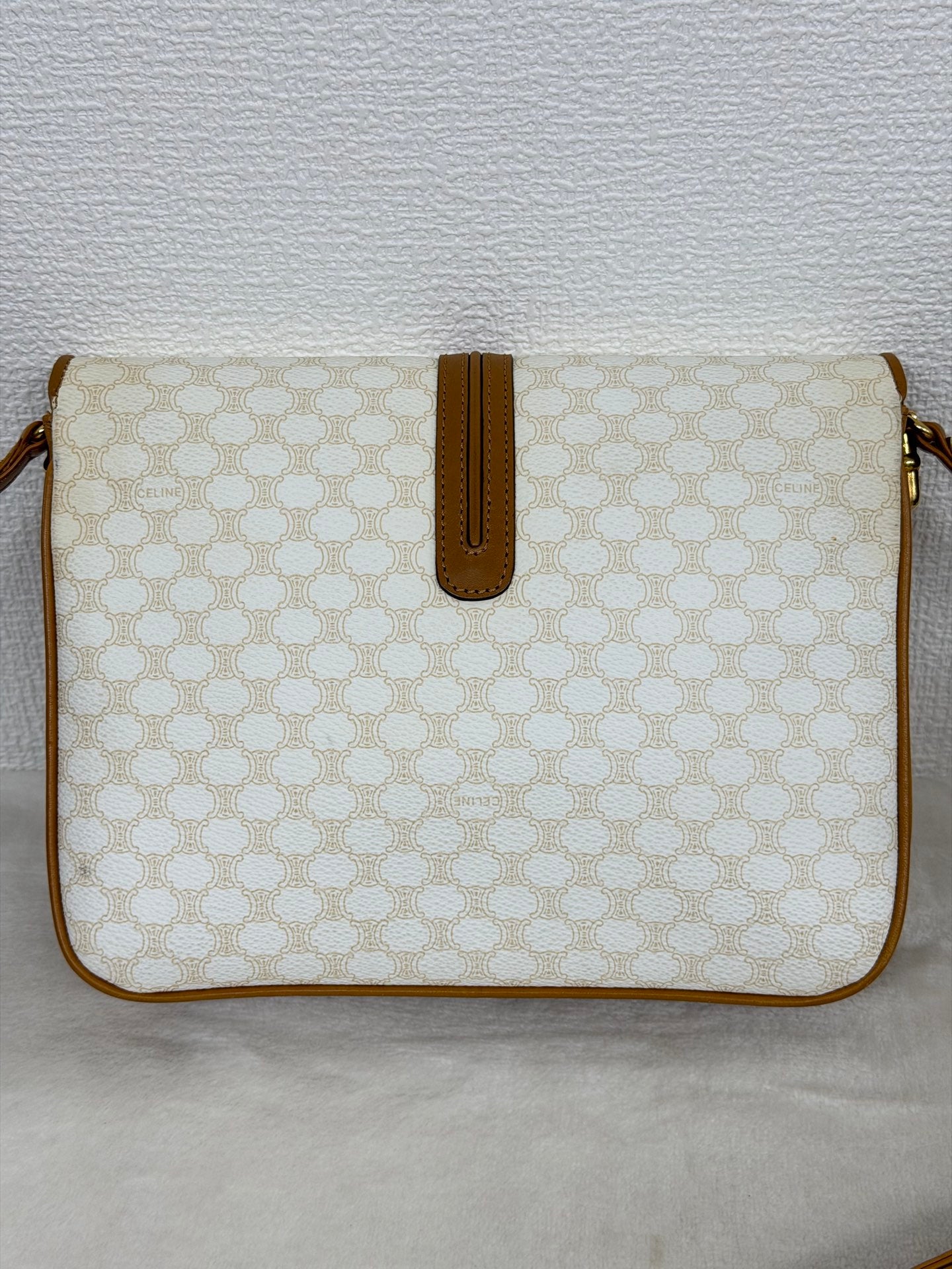 Celine White Macadam Flap Shoulder Bag