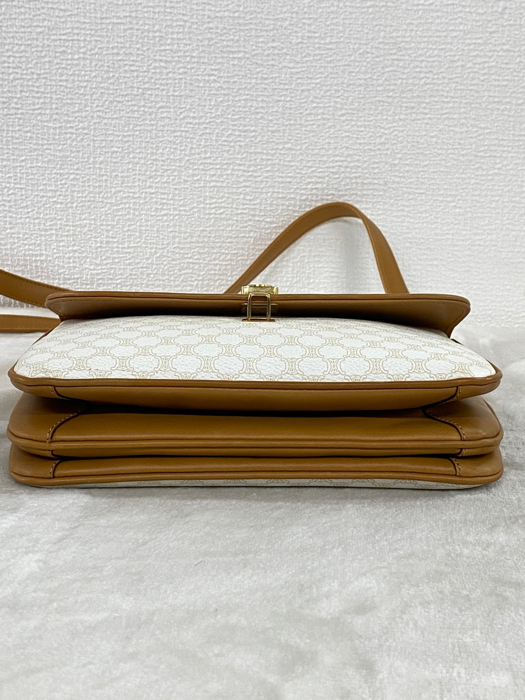 Celine White Macadam Flap Shoulder Bag
