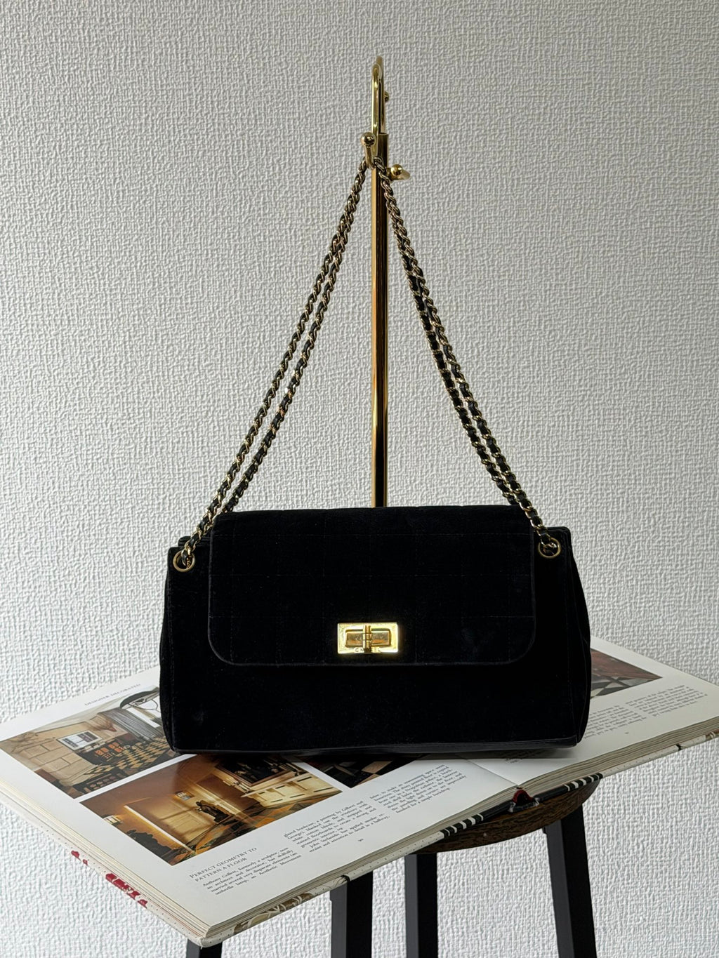Chanel Chocolate Bar Velvet 2.55 Chain Shoulder Bag