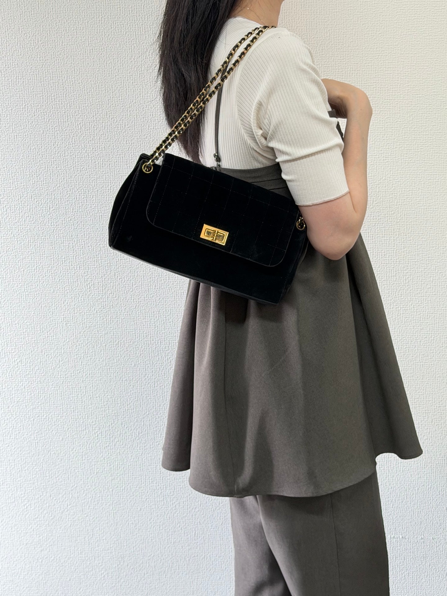 Chanel Chocolate Bar Velvet 2.55 Chain Shoulder Bag