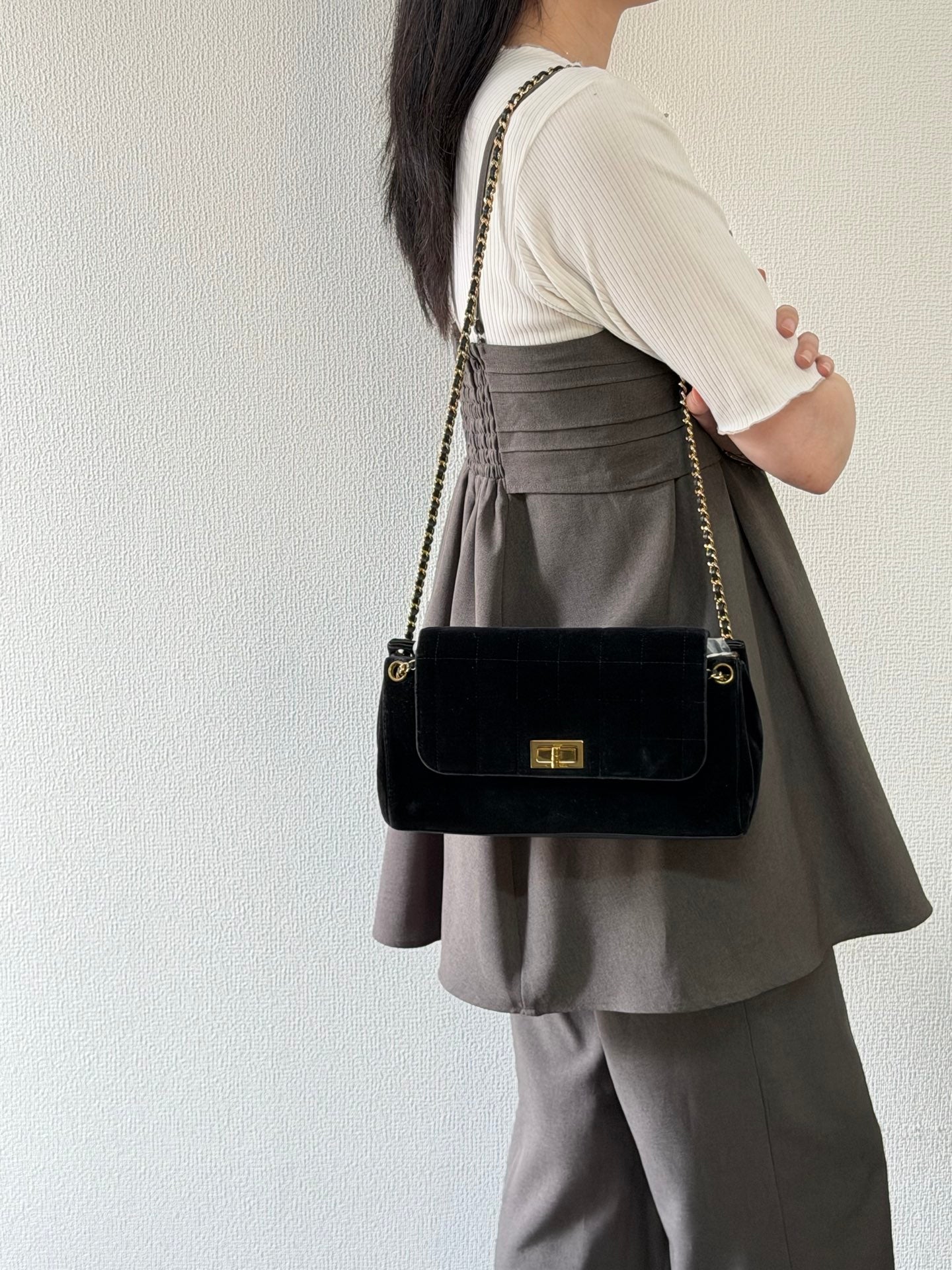 Chanel Chocolate Bar Velvet 2.55 Chain Shoulder Bag