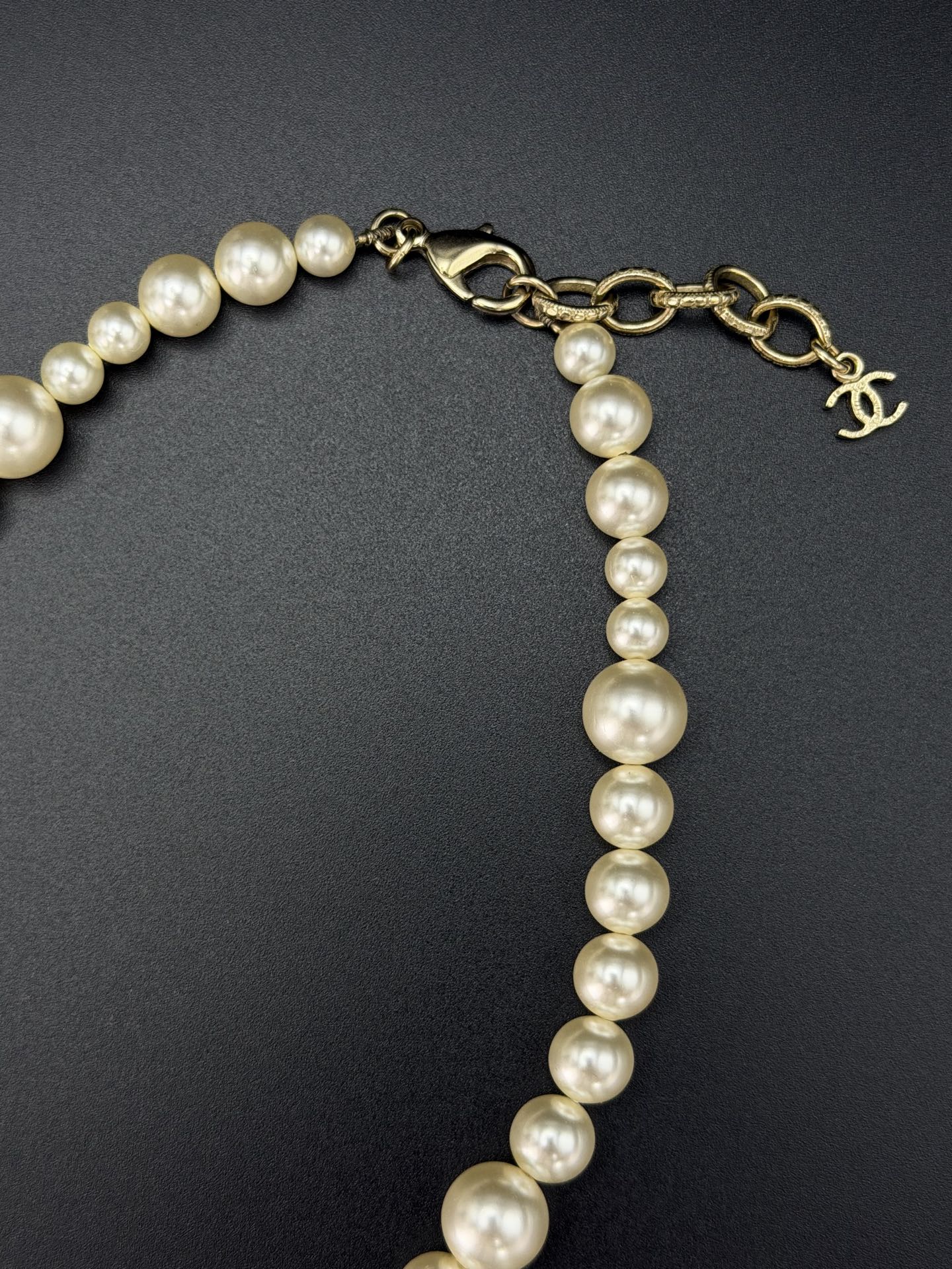 Chanel Faux Pearl CC Drop Choker Necklace