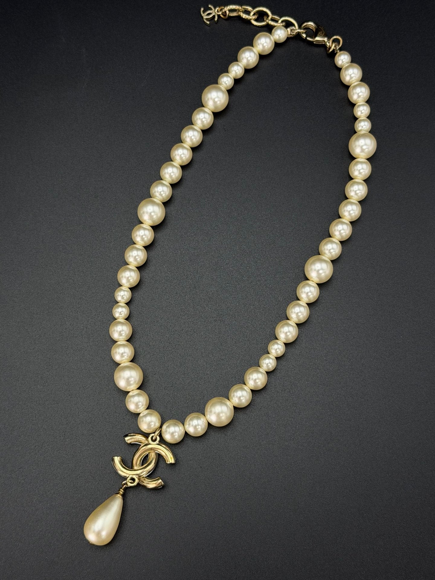 Chanel Faux Pearl CC Drop Choker Necklace