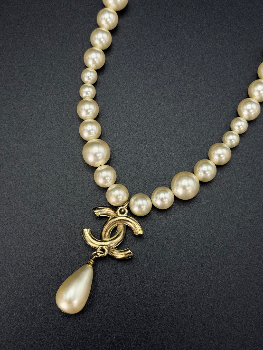 Chanel Faux Pearl CC Drop Choker Necklace