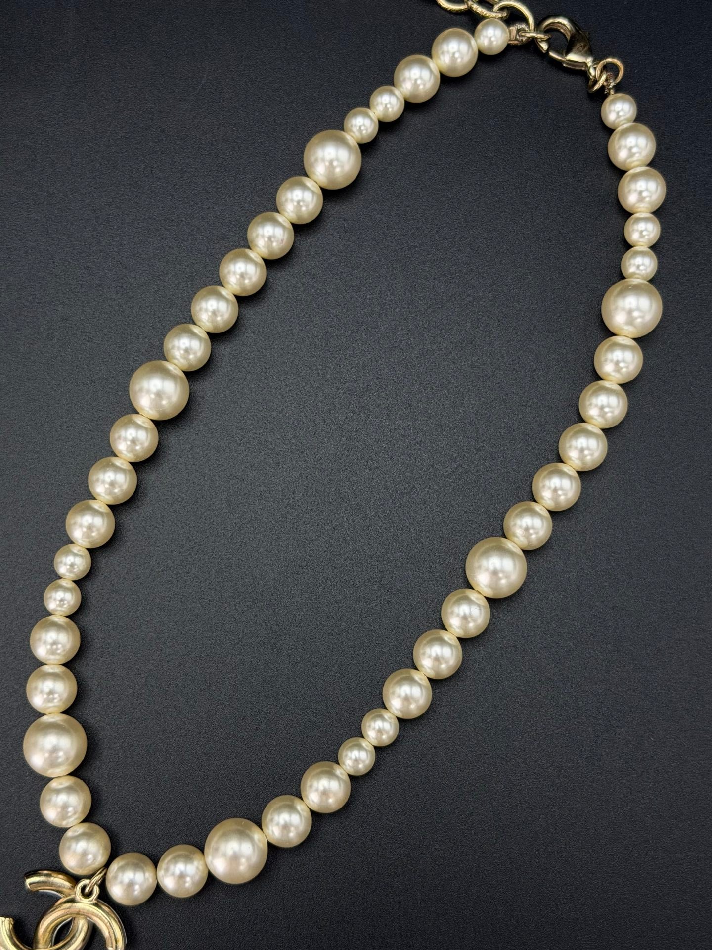 Chanel Faux Pearl CC Drop Choker Necklace