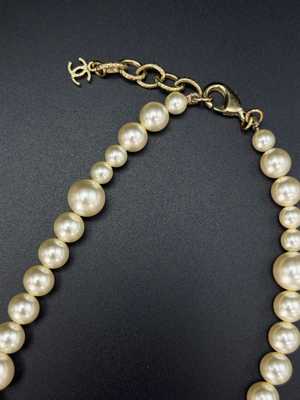 Chanel Faux Pearl CC Drop Choker Necklace