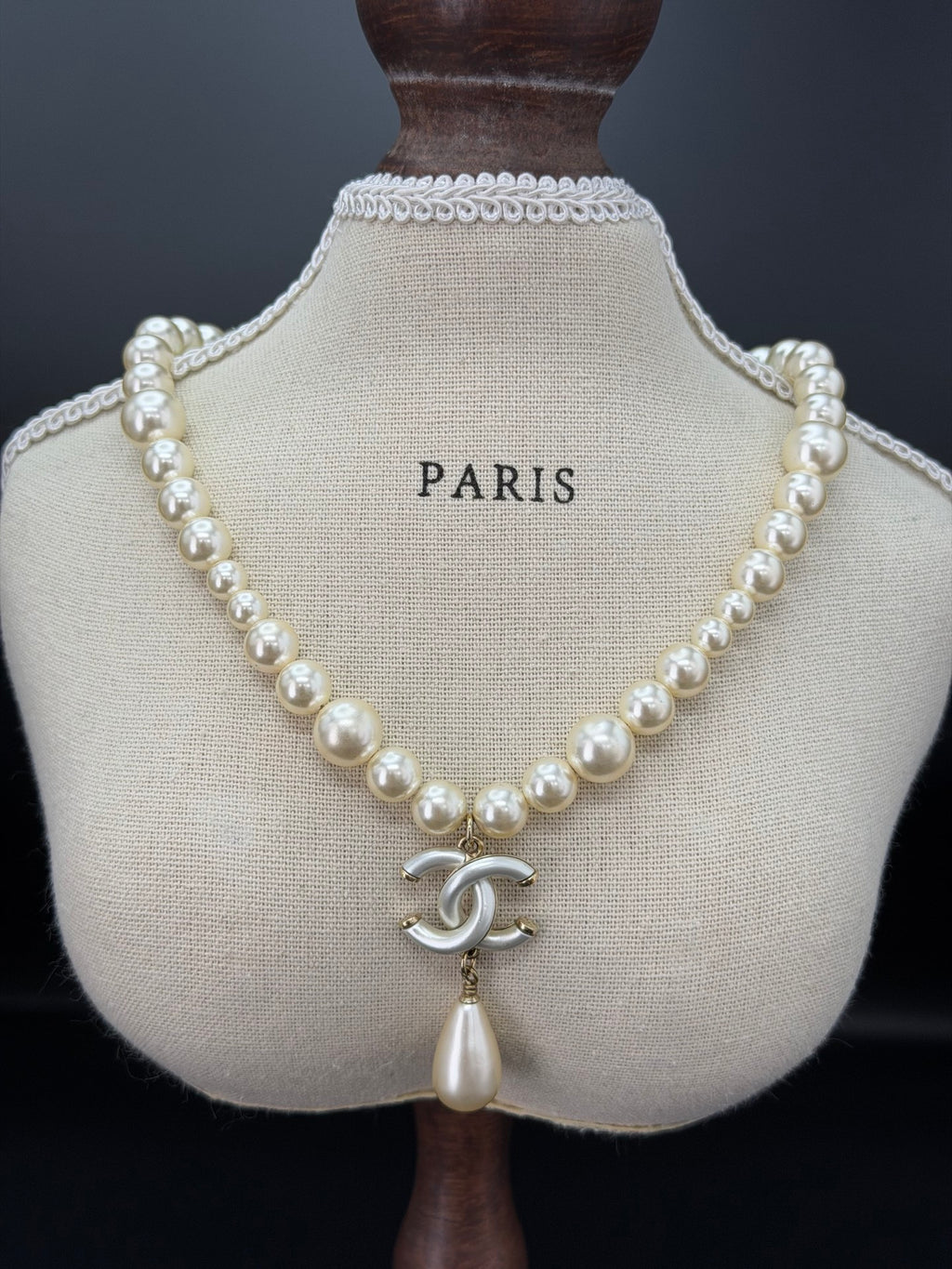 Chanel Faux Pearl CC Drop Choker Necklace