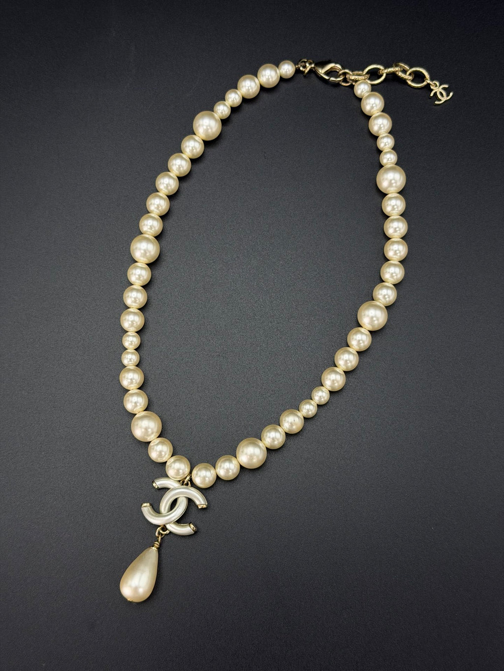 Chanel Faux Pearl CC Drop Choker Necklace