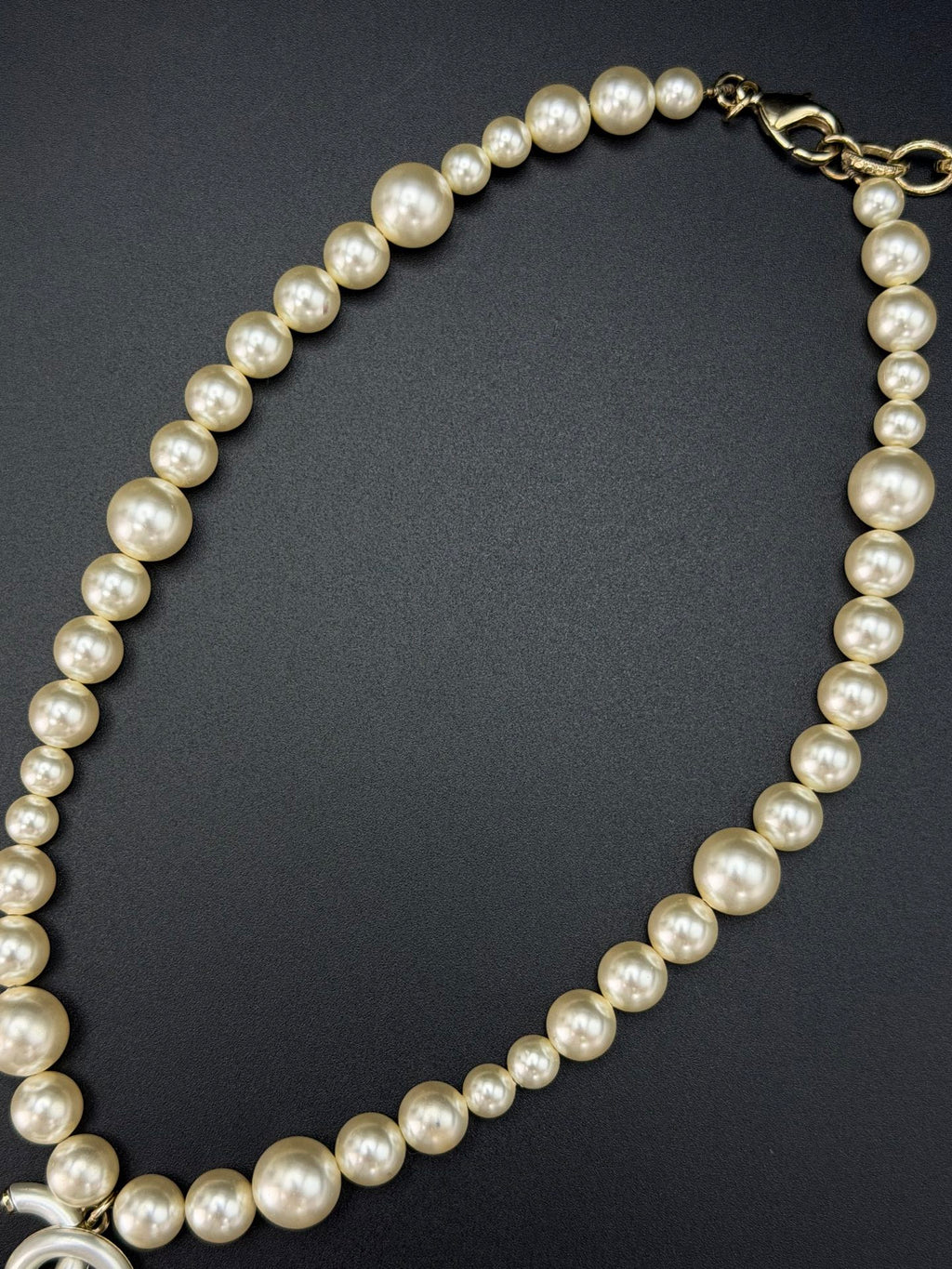 Chanel Faux Pearl CC Drop Choker Necklace