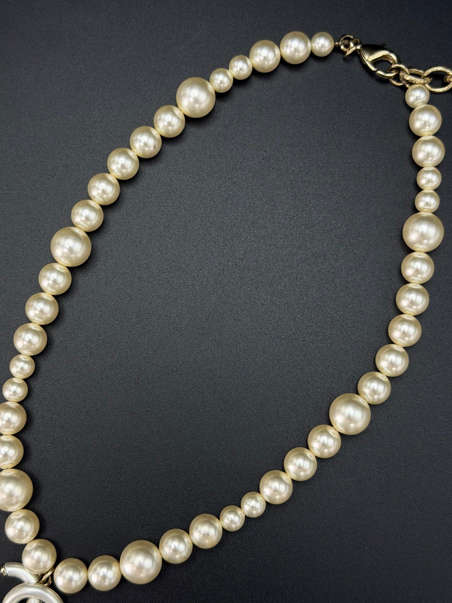 Chanel Faux Pearl CC Drop Choker Necklace