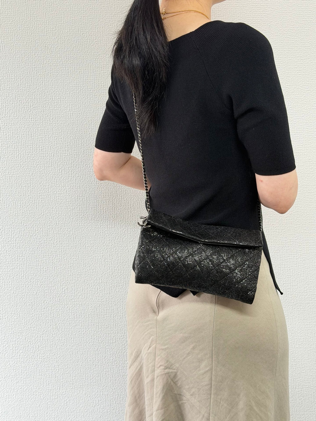 Chanel Black Quilted Glitter Fabric Limited Edition Christmas 2014 Flap Chain bag
