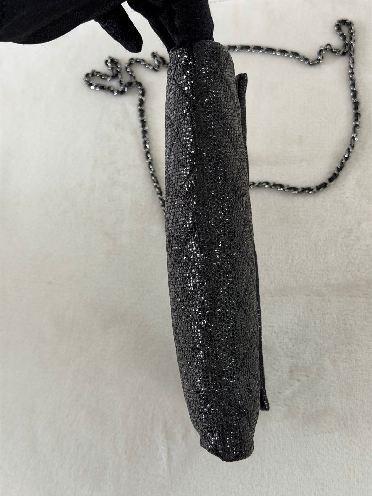 Chanel Black Quilted Glitter Fabric Limited Edition Christmas 2014 Flap Chain bag