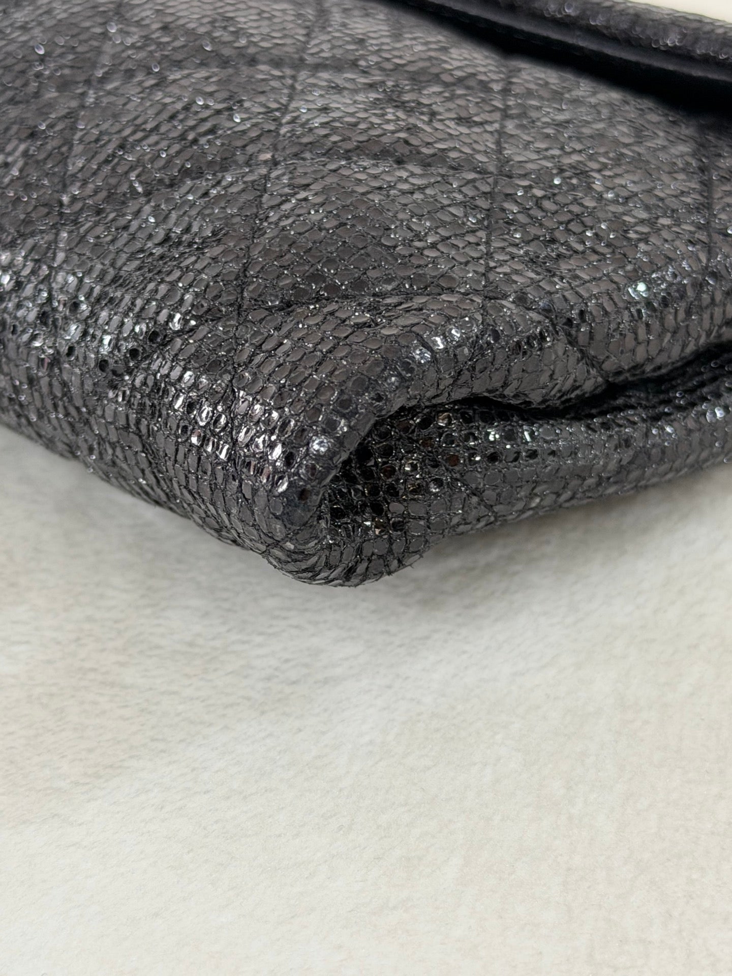 Chanel Black Quilted Glitter Fabric Limited Edition Christmas 2014 Flap Chain bag
