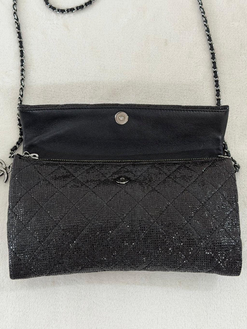 Chanel Black Quilted Glitter Fabric Limited Edition Christmas 2014 Flap Chain bag