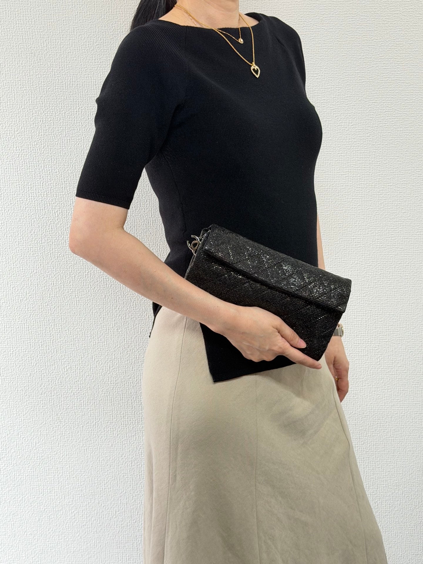 Chanel Black Quilted Glitter Fabric Limited Edition Christmas 2014 Flap Chain bag