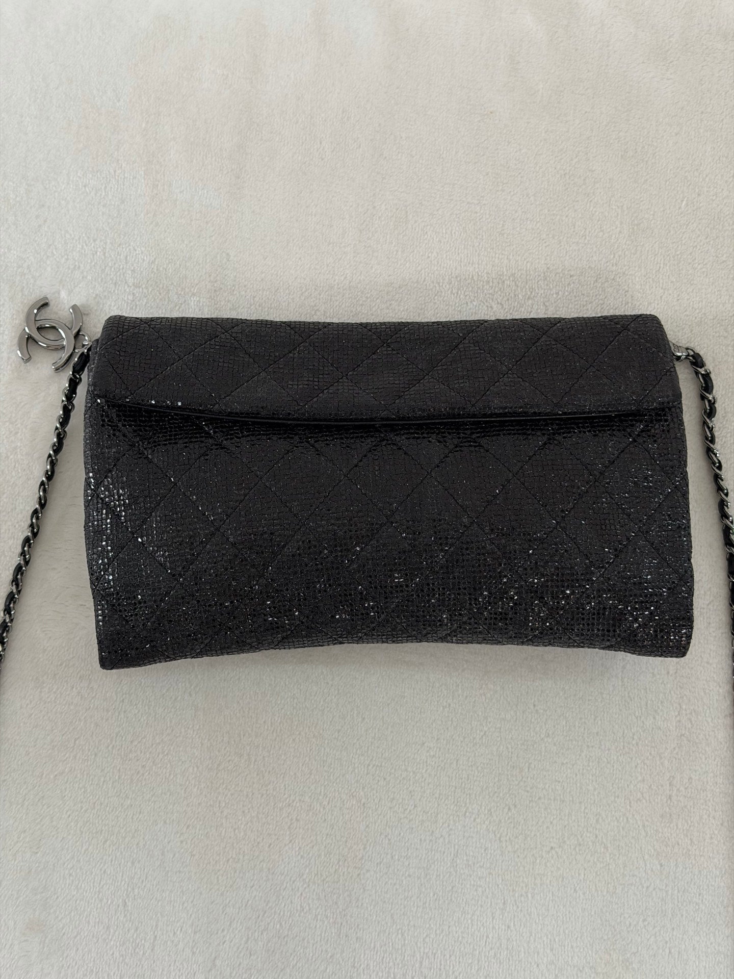 Chanel Black Quilted Glitter Fabric Limited Edition Christmas 2014 Flap Chain bag