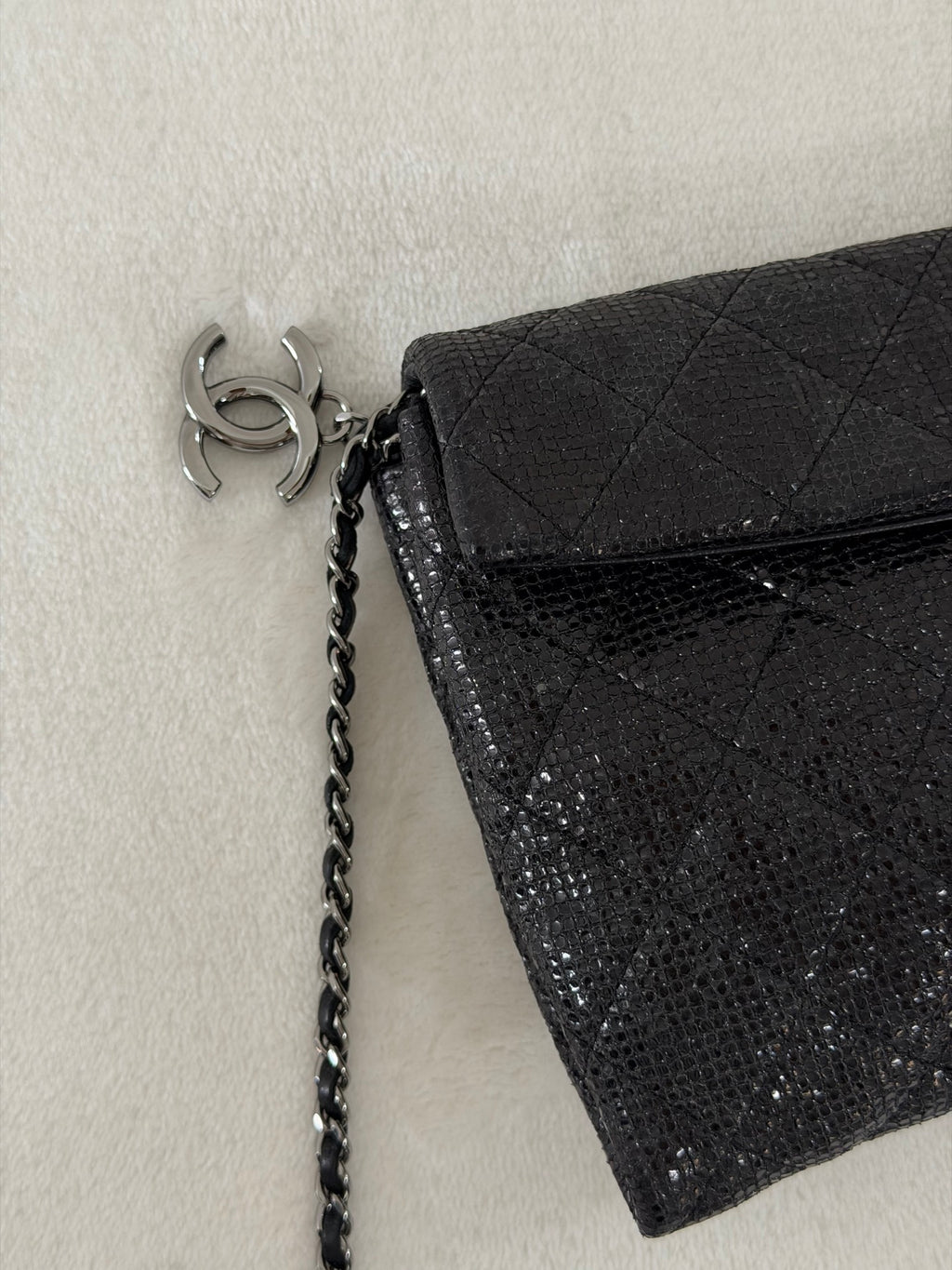 Chanel Black Quilted Glitter Fabric Limited Edition Christmas 2014 Flap Chain bag