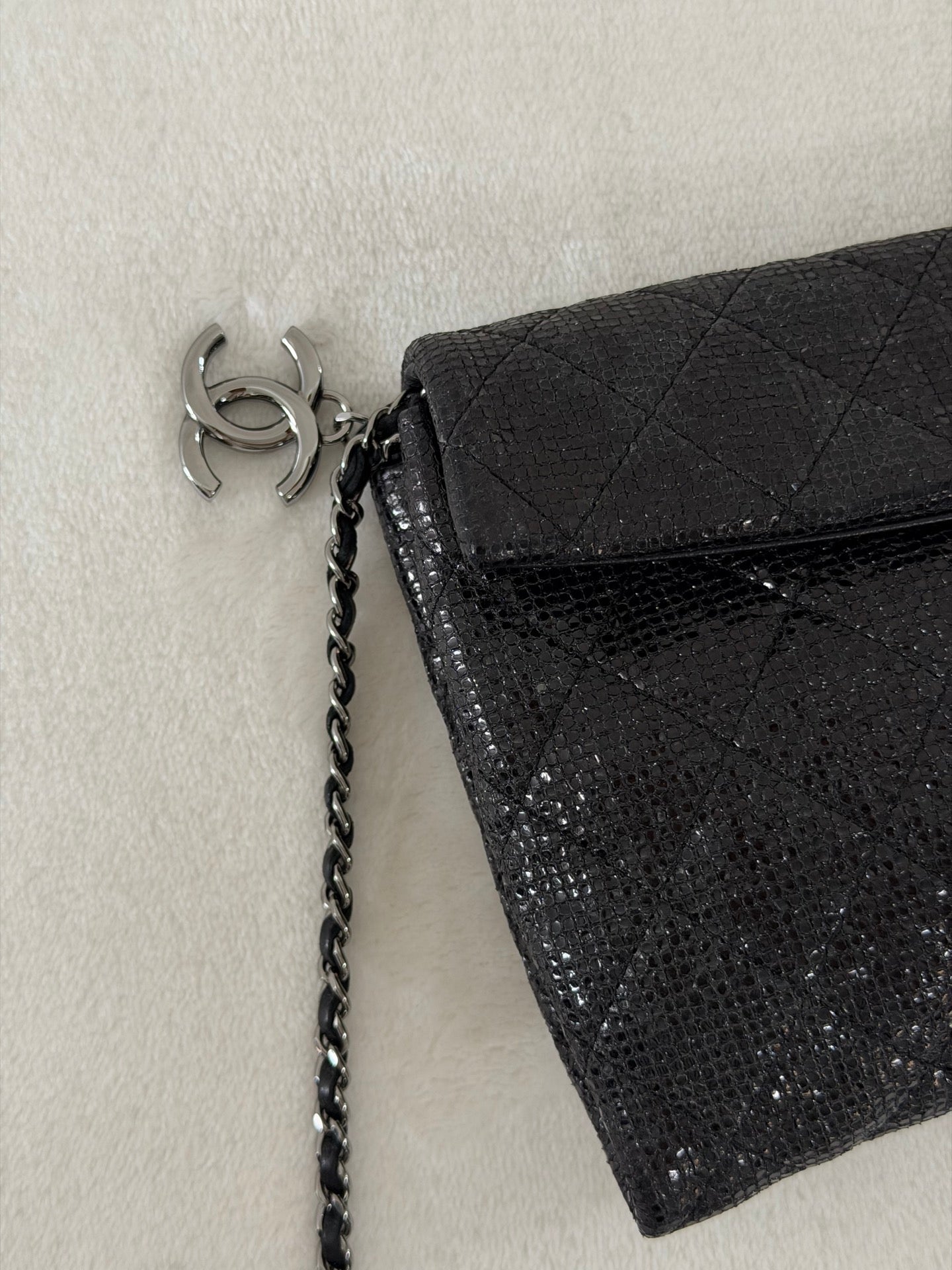 Chanel Black Quilted Glitter Fabric Limited Edition Christmas 2014 Flap Chain bag