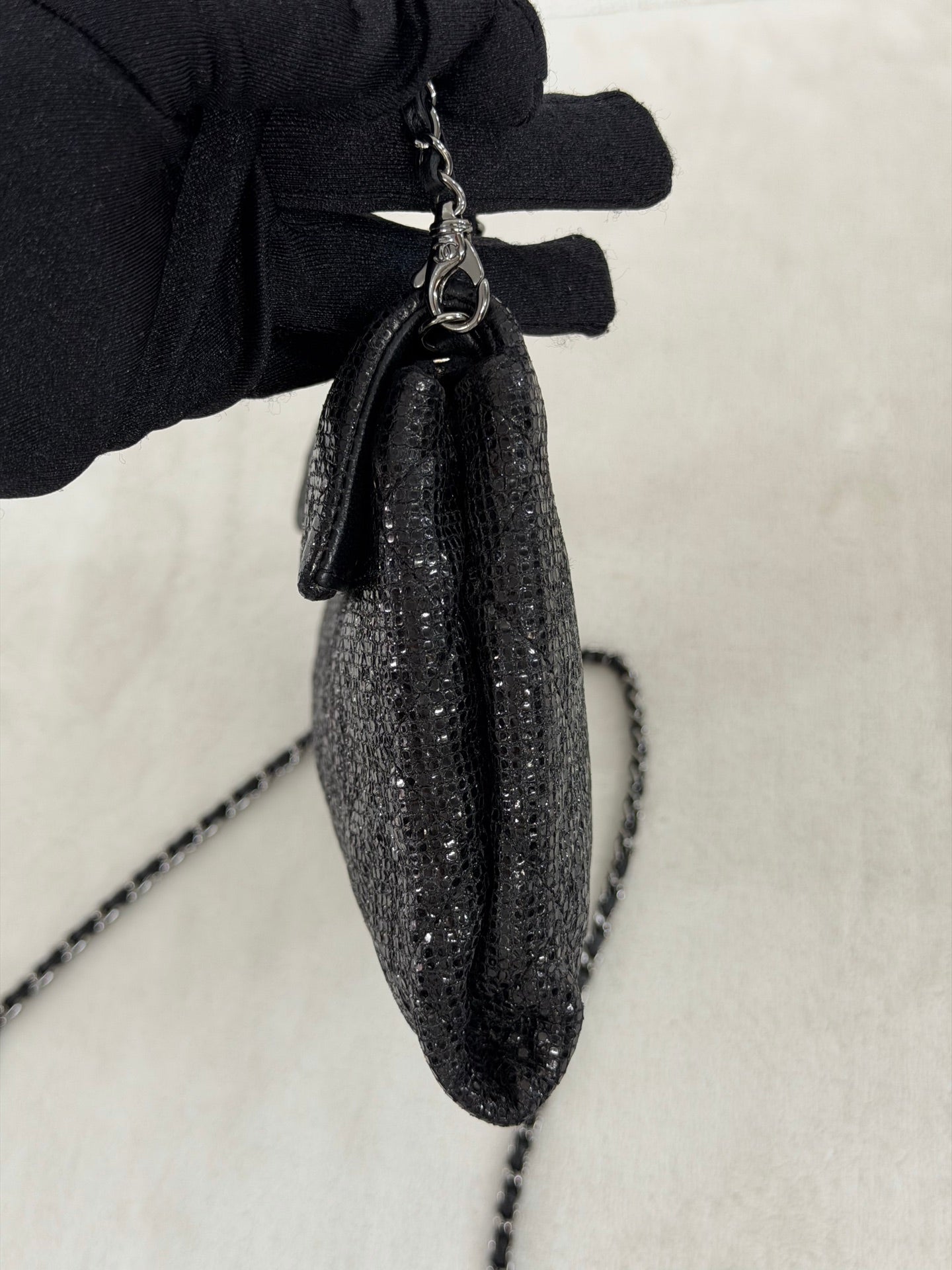 Chanel Black Quilted Glitter Fabric Limited Edition Christmas 2014 Flap Chain bag