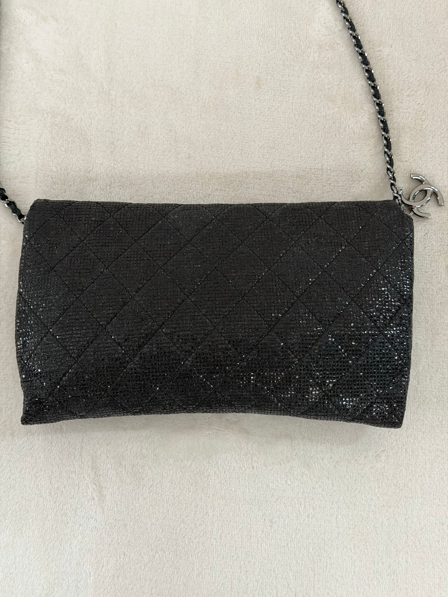 Chanel Black Quilted Glitter Fabric Limited Edition Christmas 2014 Flap Chain bag
