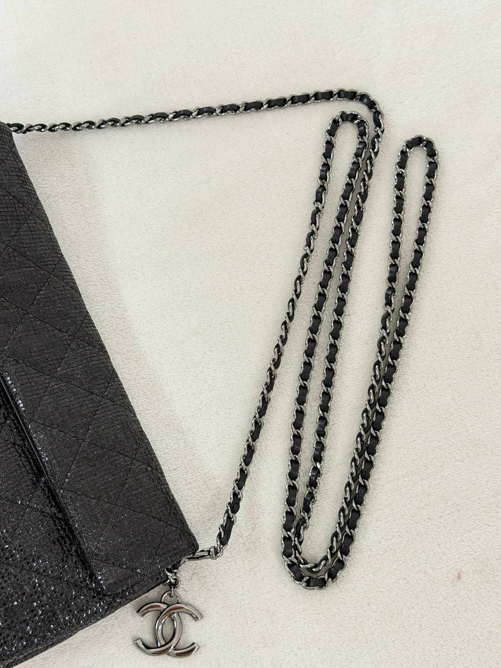 Chanel Black Quilted Glitter Fabric Limited Edition Christmas 2014 Flap Chain bag