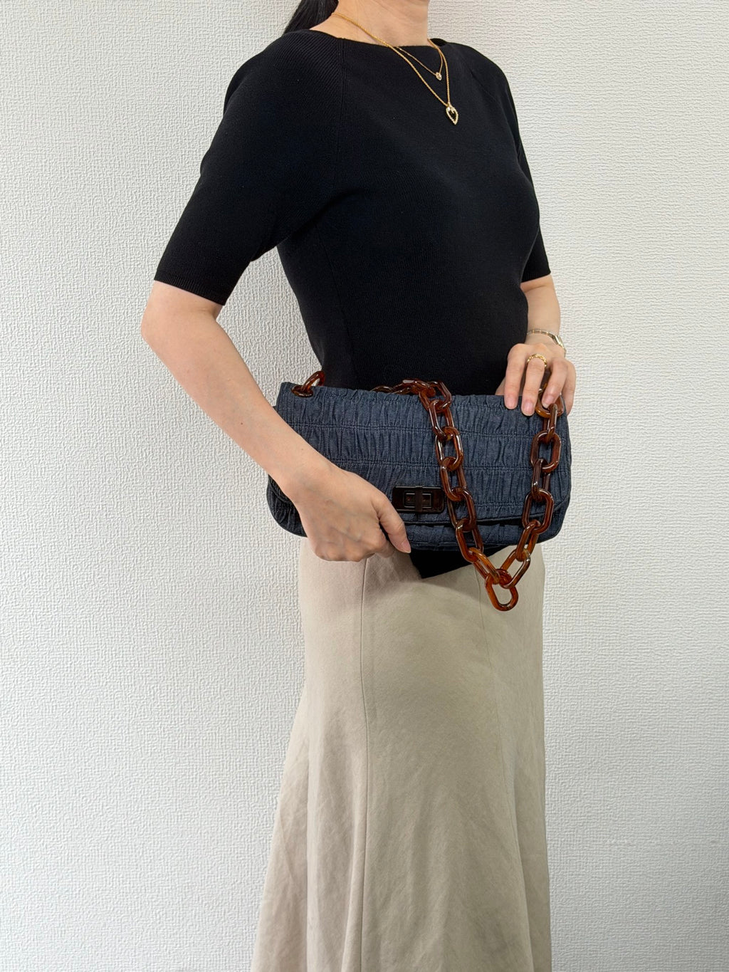 Prada Denim Gaufre Resin Chain Shoulder Bag