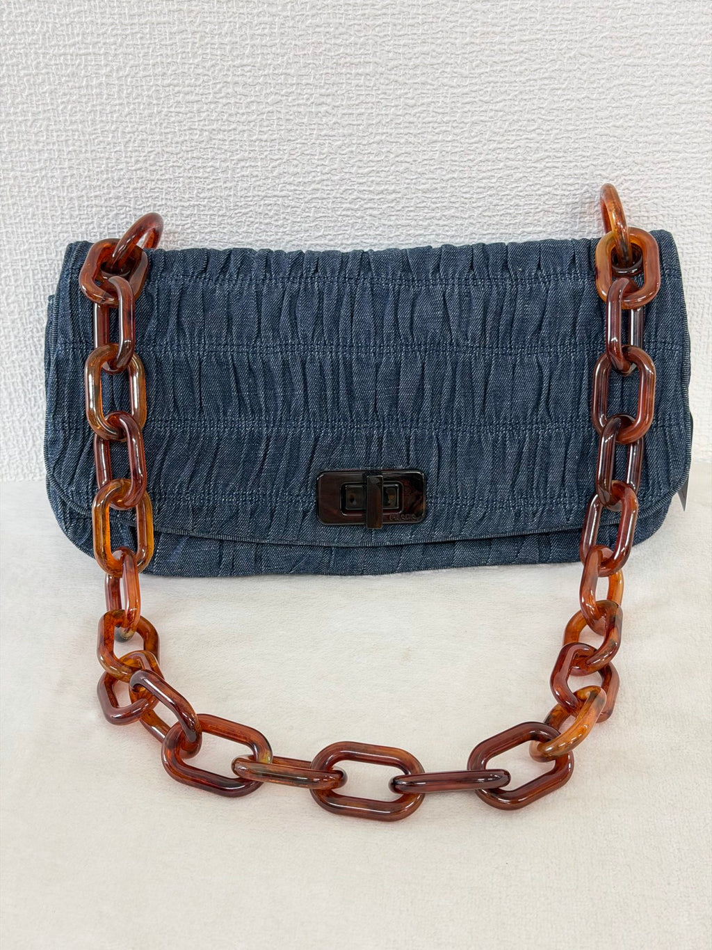 Prada Denim Gaufre Resin Chain Shoulder Bag