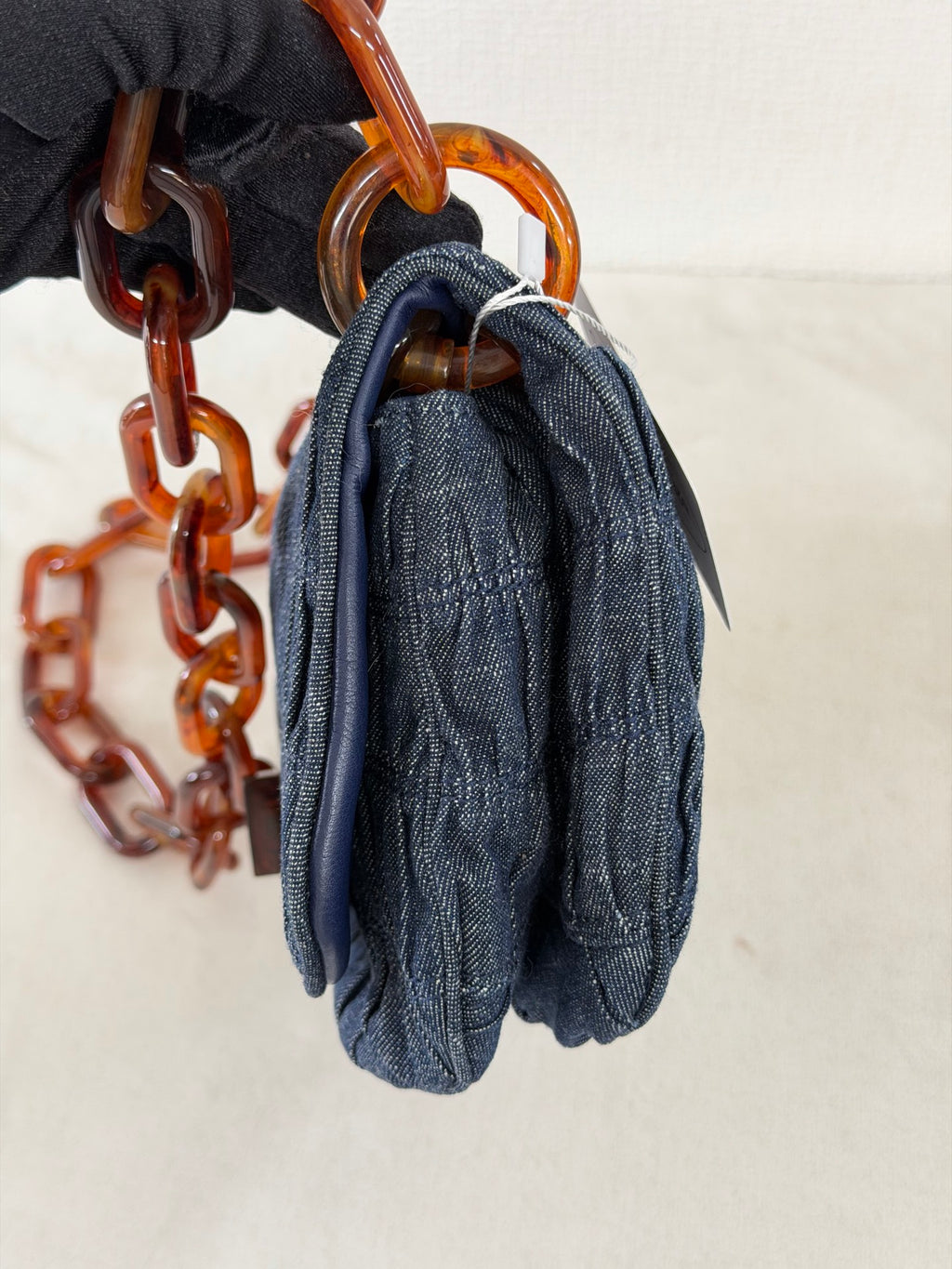 Prada Denim Gaufre Resin Chain Shoulder Bag