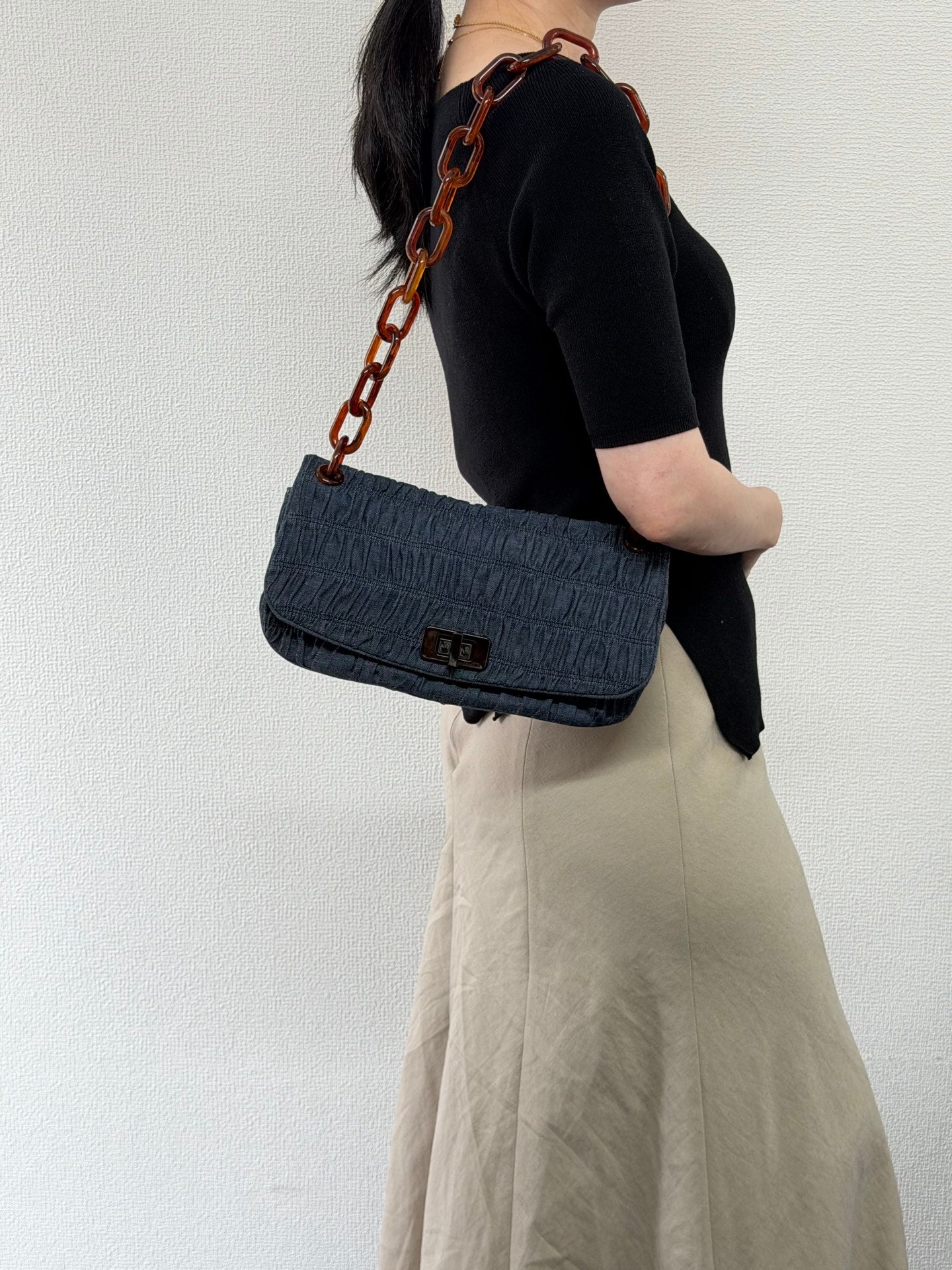 Prada Denim Gaufre Resin Chain Shoulder Bag