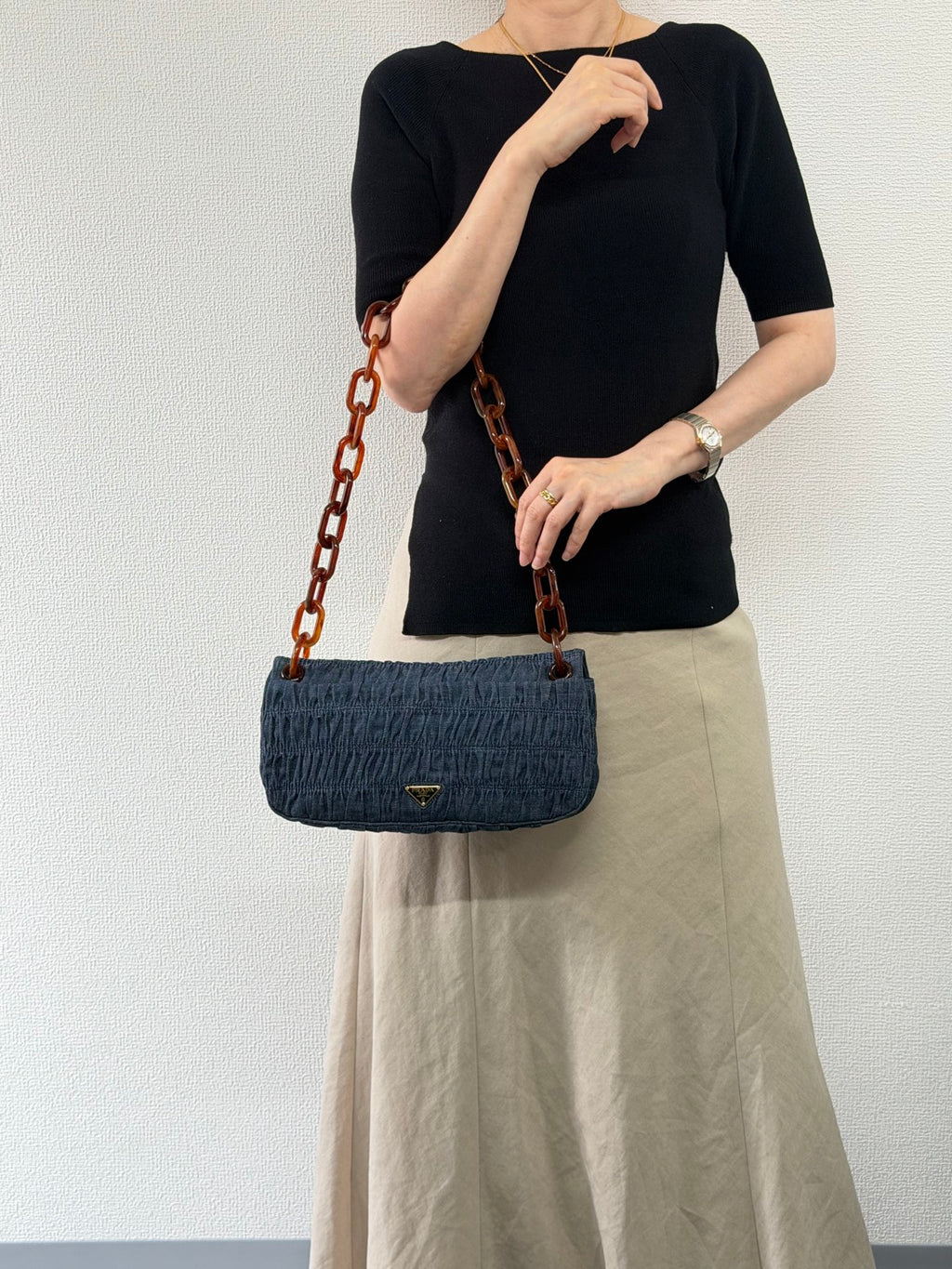 Prada Denim Gaufre Resin Chain Shoulder Bag