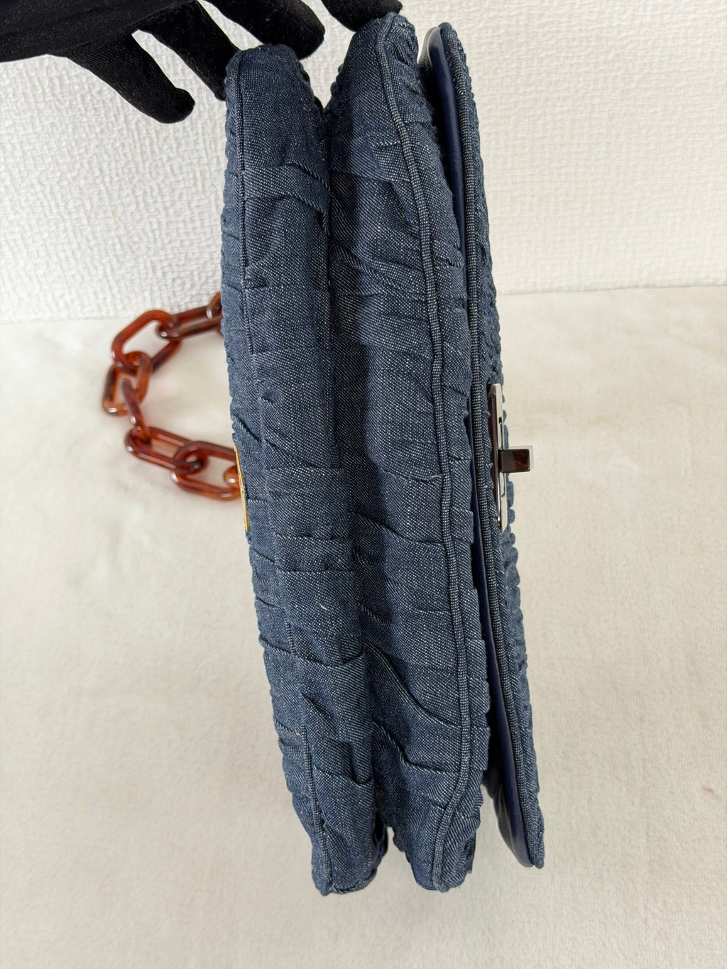 Prada Denim Gaufre Resin Chain Shoulder Bag