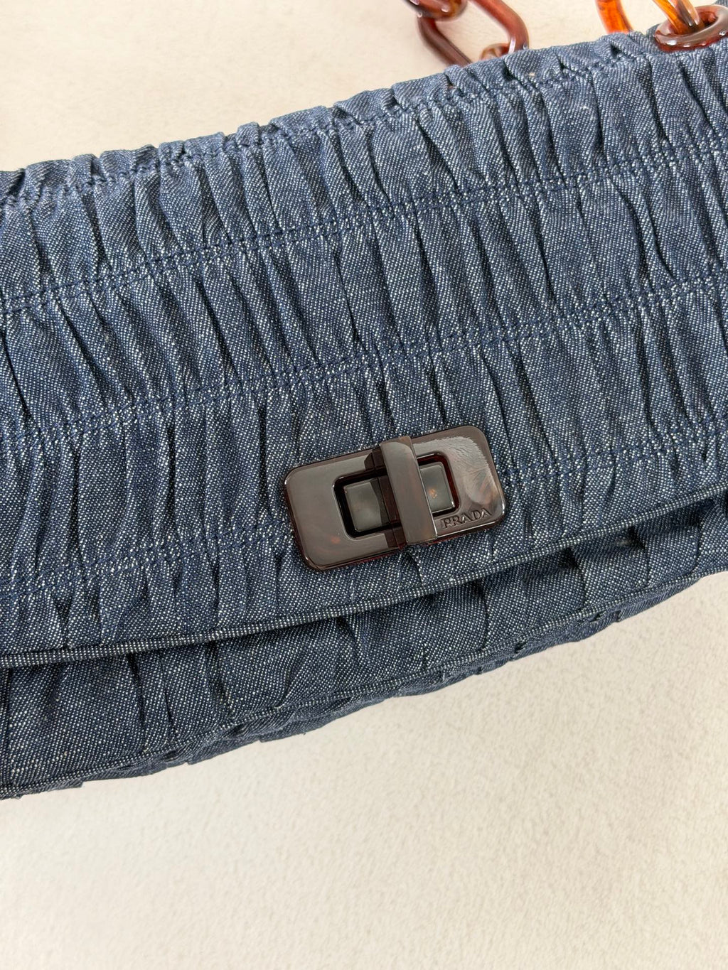 Prada Denim Gaufre Resin Chain Shoulder Bag