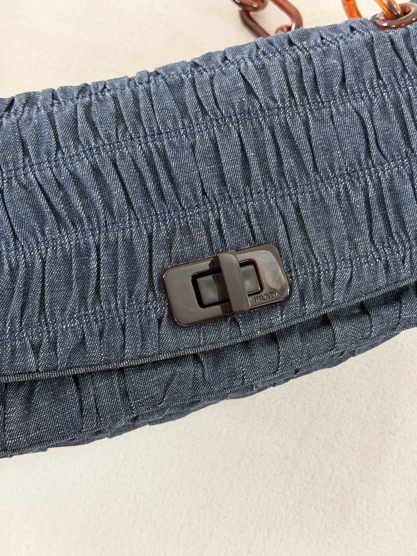 Prada Denim Gaufre Resin Chain Shoulder Bag