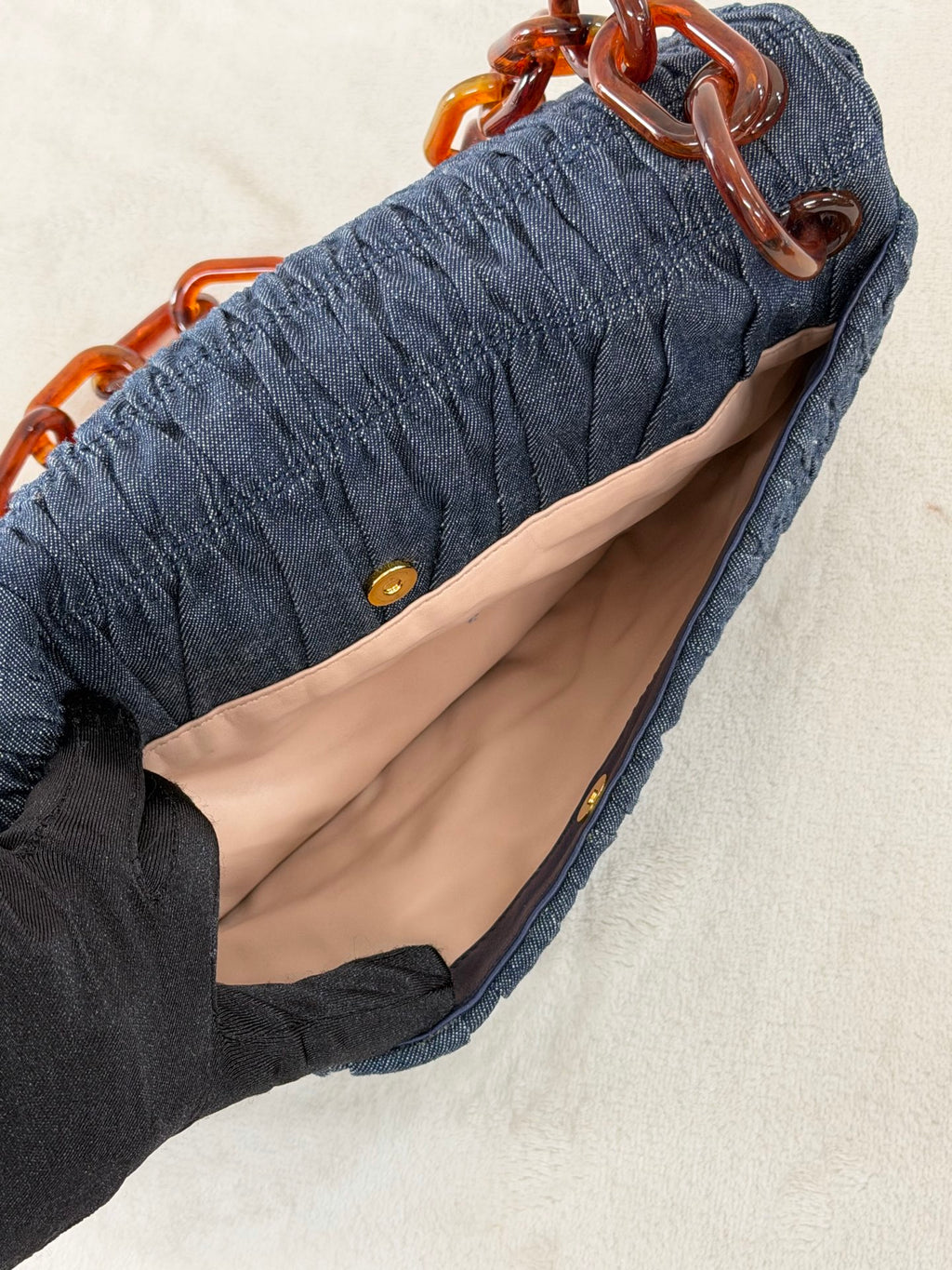 Prada Denim Gaufre Resin Chain Shoulder Bag