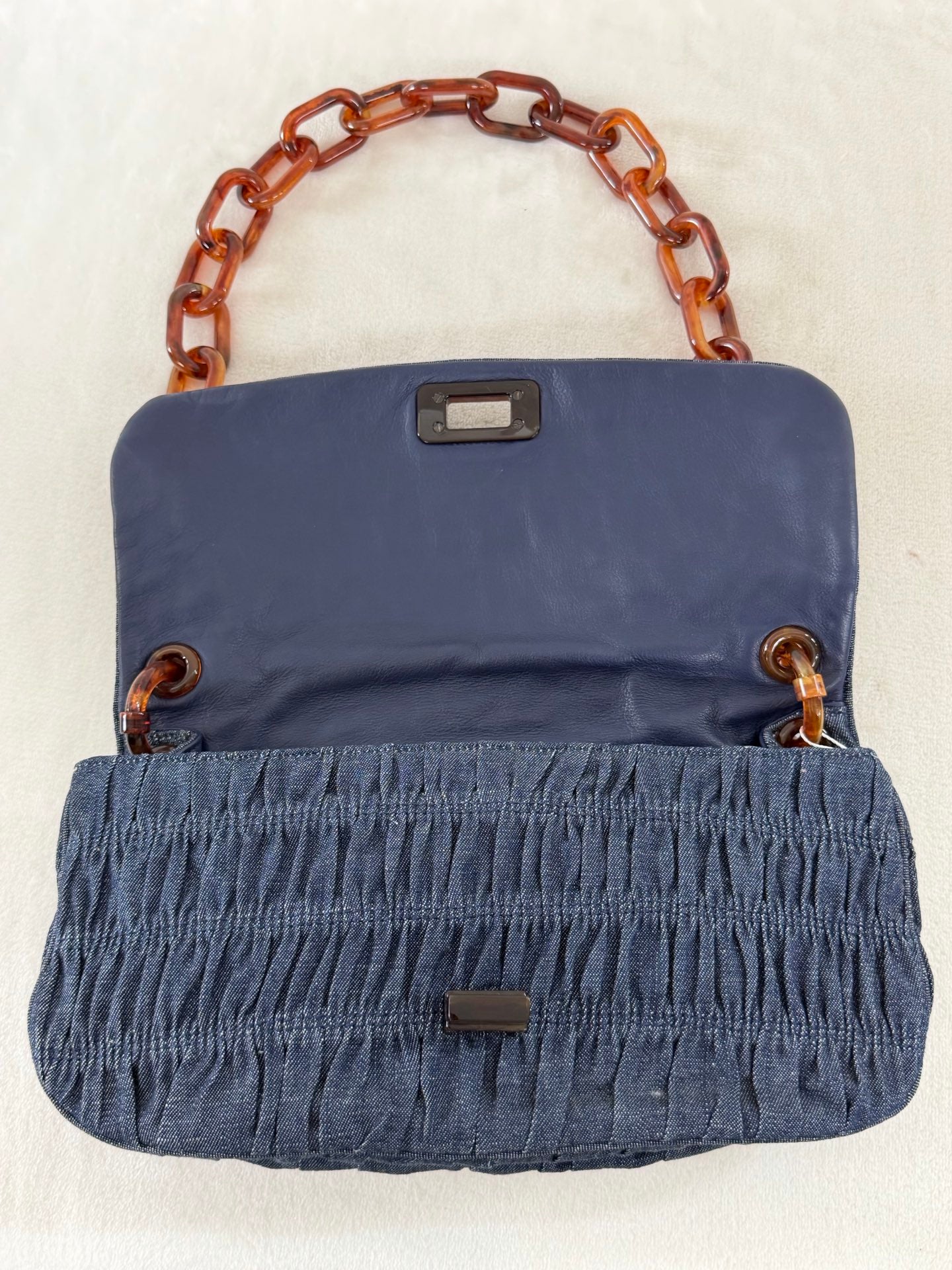 Prada Denim Gaufre Resin Chain Shoulder Bag