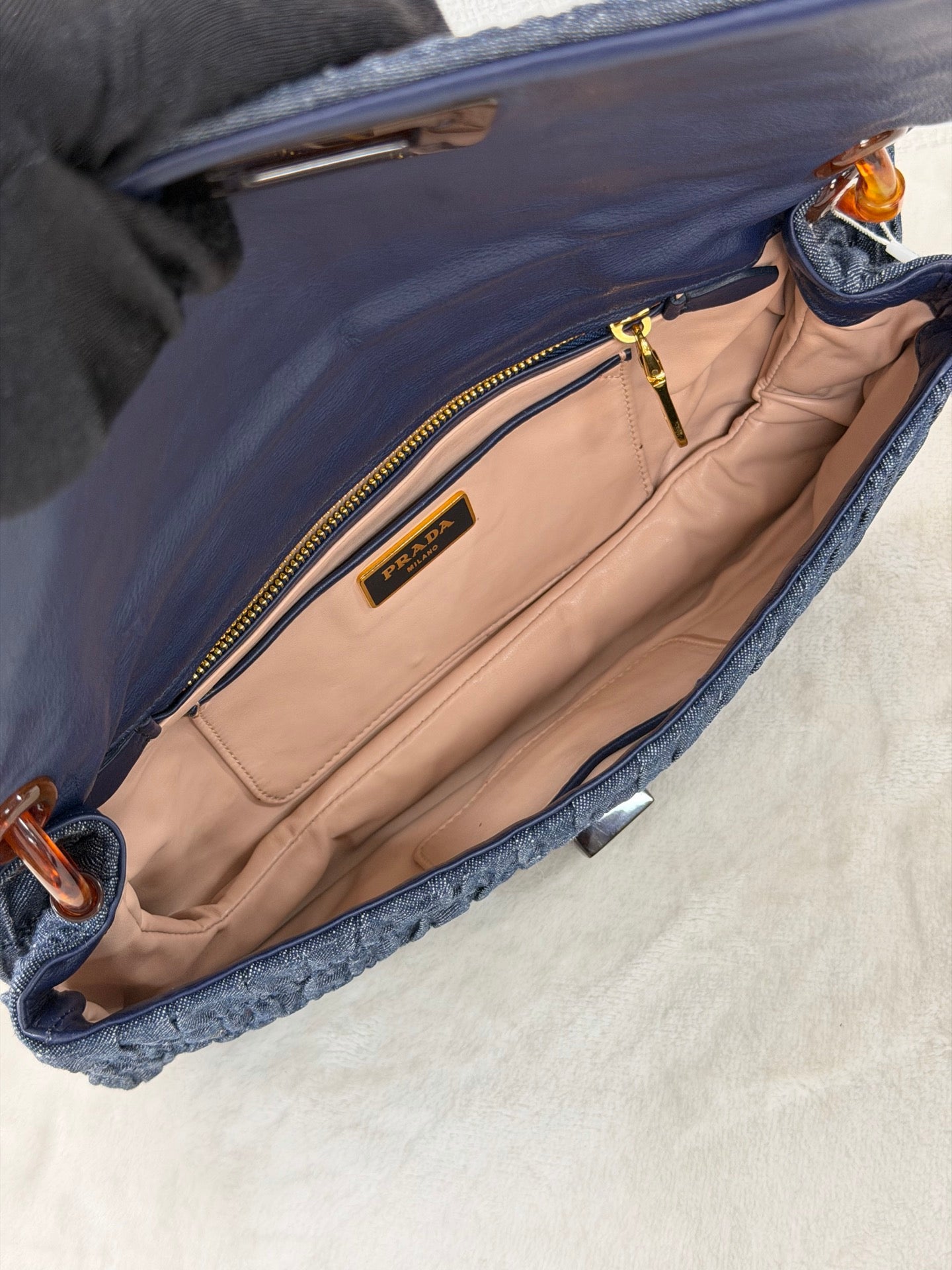 Prada Denim Gaufre Resin Chain Shoulder Bag