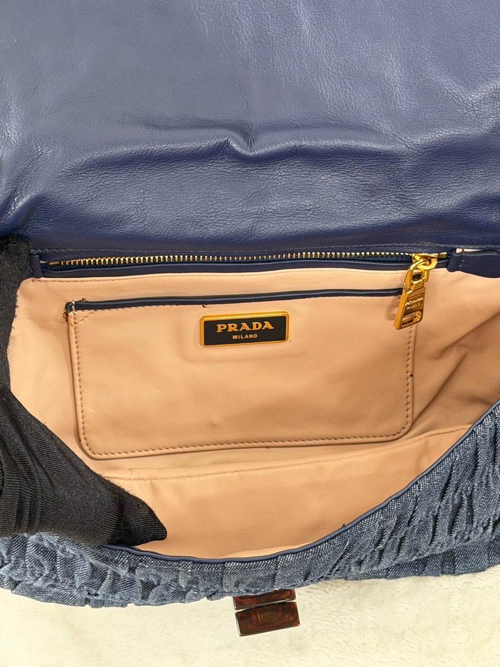 Prada Denim Gaufre Resin Chain Shoulder Bag