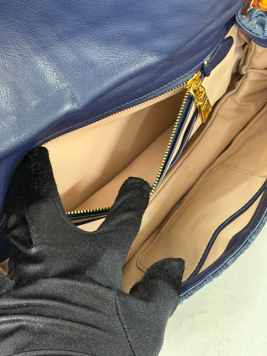 Prada Denim Gaufre Resin Chain Shoulder Bag