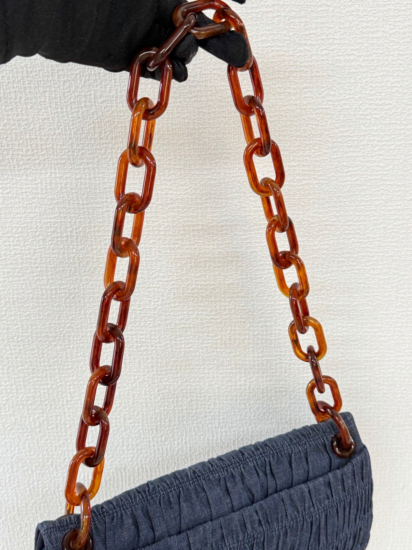 Prada Denim Gaufre Resin Chain Shoulder Bag