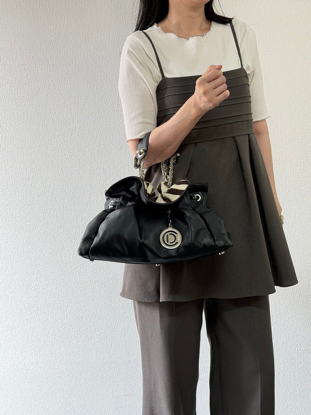 Dior Black Leather and Zebra Print Pony Hair Le Trente Bag