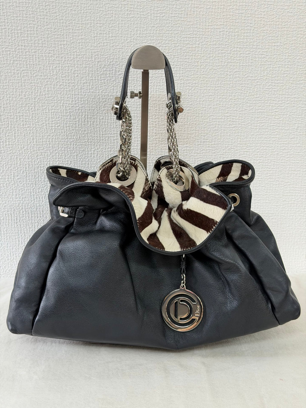 Dior Black Leather and Zebra Print Pony Hair Le Trente Bag