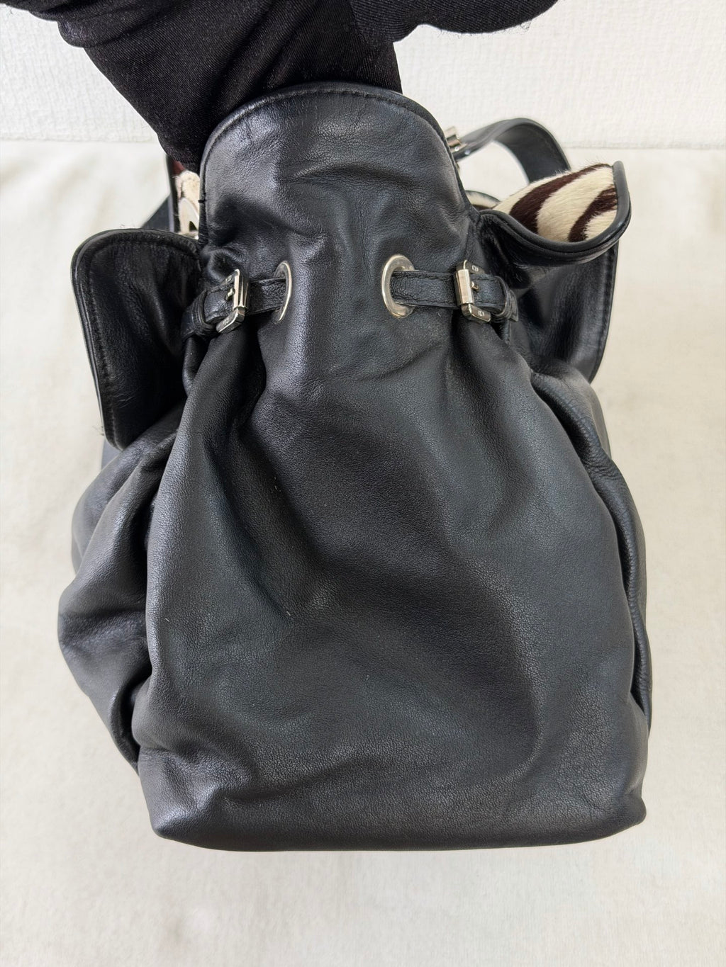 Dior Black Leather and Zebra Print Pony Hair Le Trente Bag