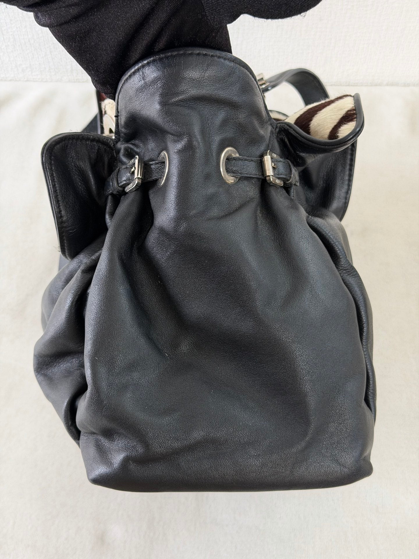 Dior Black Leather and Zebra Print Pony Hair Le Trente Bag