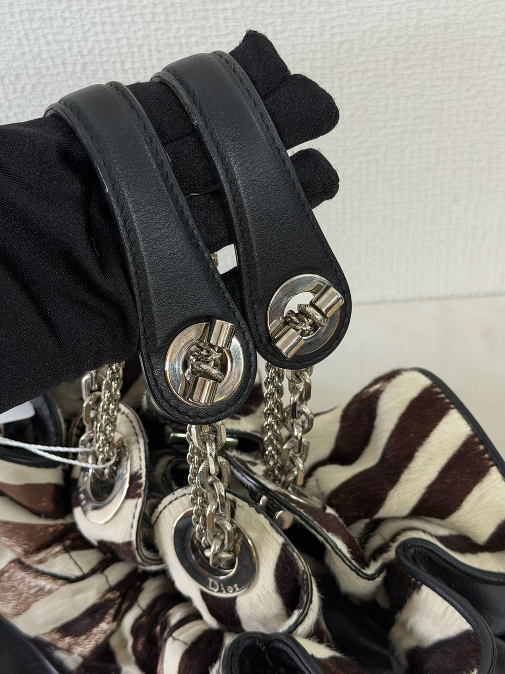 Dior Black Leather and Zebra Print Pony Hair Le Trente Bag
