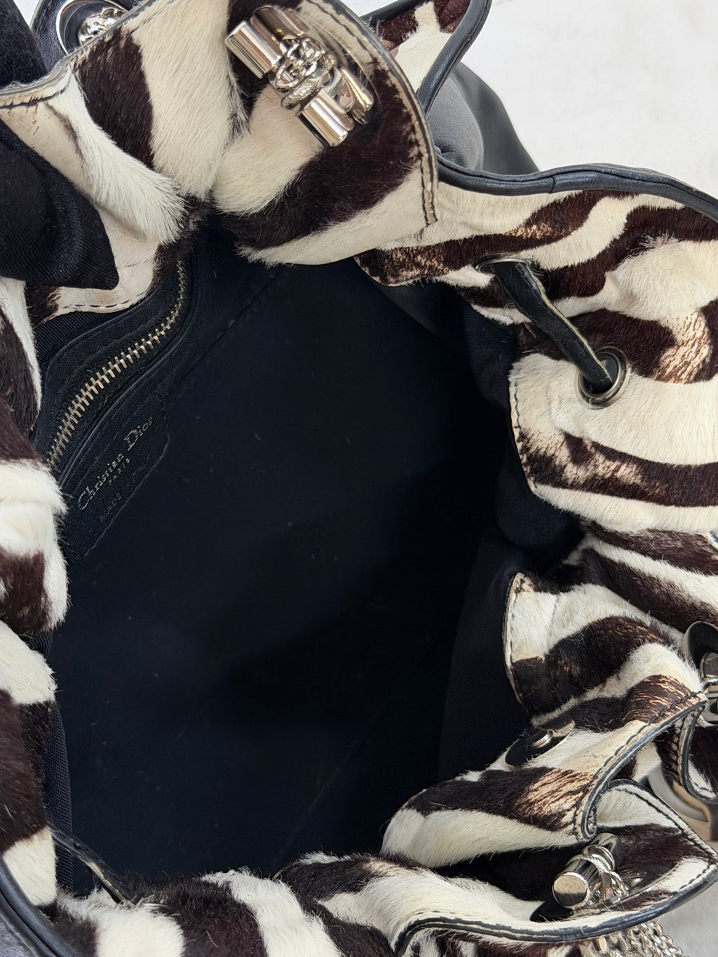 Dior Black Leather and Zebra Print Pony Hair Le Trente Bag